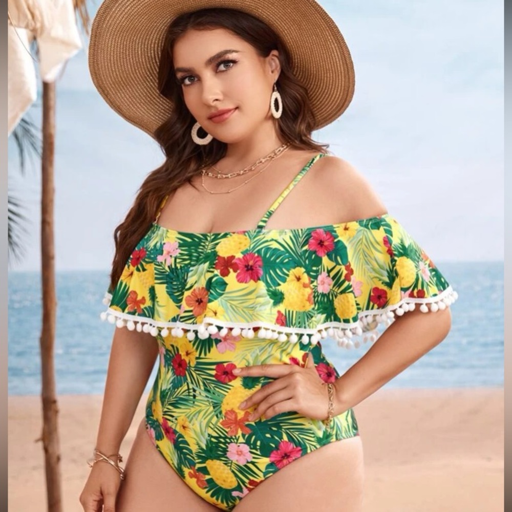 SHEIN Tropical Flounce One Piece